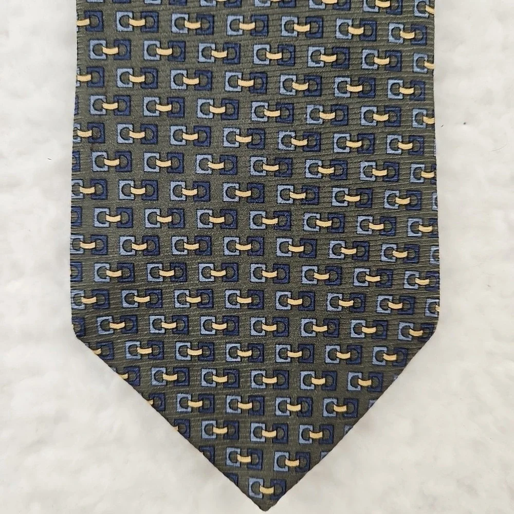 $91 Tommy Hilfiger Men's Blue Geo Classic Vintage Wide Silk Neck‎ Tie 58X3.75